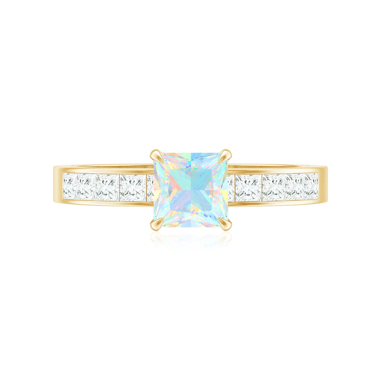 Certified Real Ethiopian Opal Princess Cut Engagement Ring with Diamond