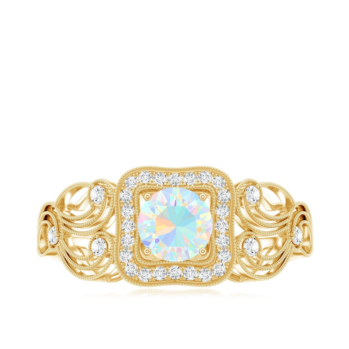 Certified Real Ethiopian Opal Retro Engagement Ring with Diamond