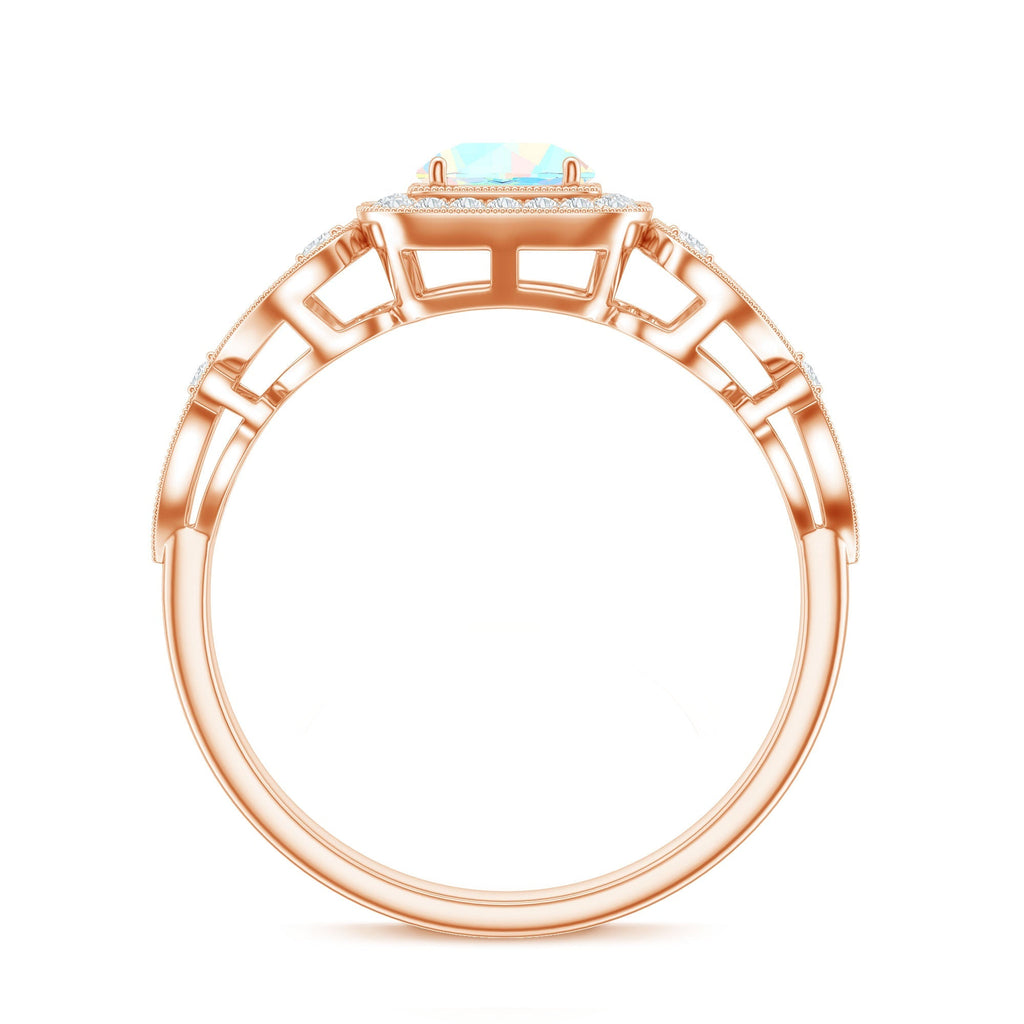 Certified Real Ethiopian Opal Retro Engagement Ring with Diamond
