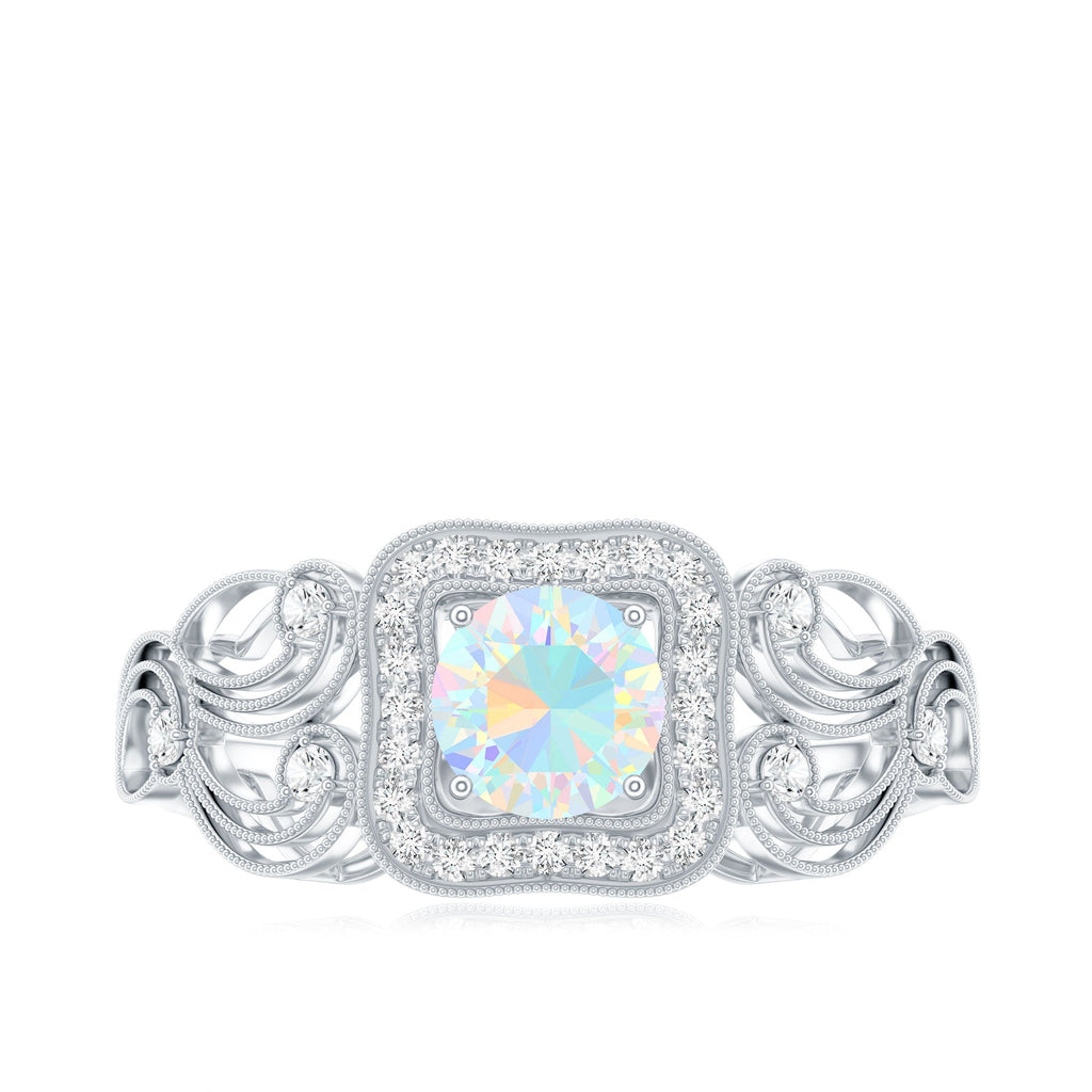 Certified Real Ethiopian Opal Retro Engagement Ring with Diamond