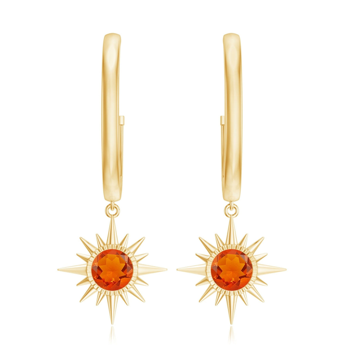 Certified Real Fire Opal Sunburst Drop Hoop Earrings