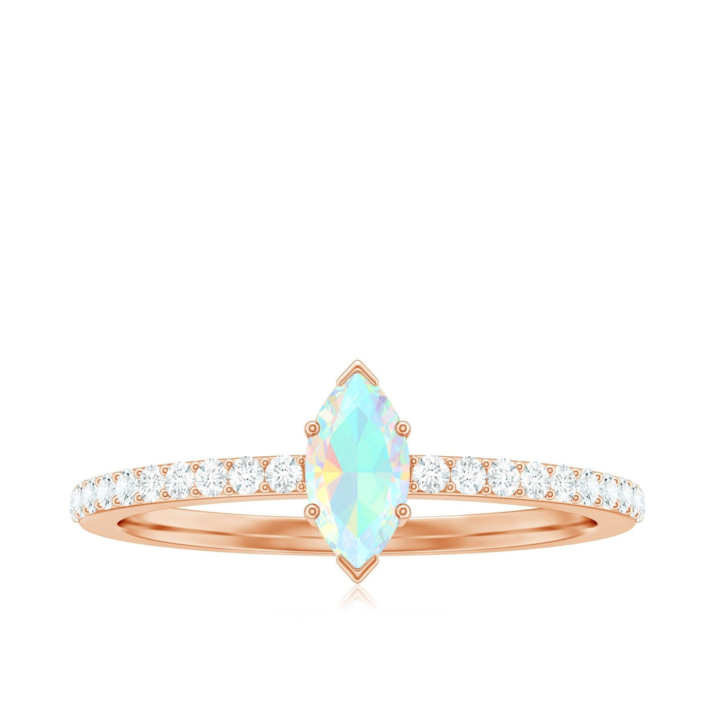 Certified Real Marquise Ethiopian Opal Promise Ring with Diamond