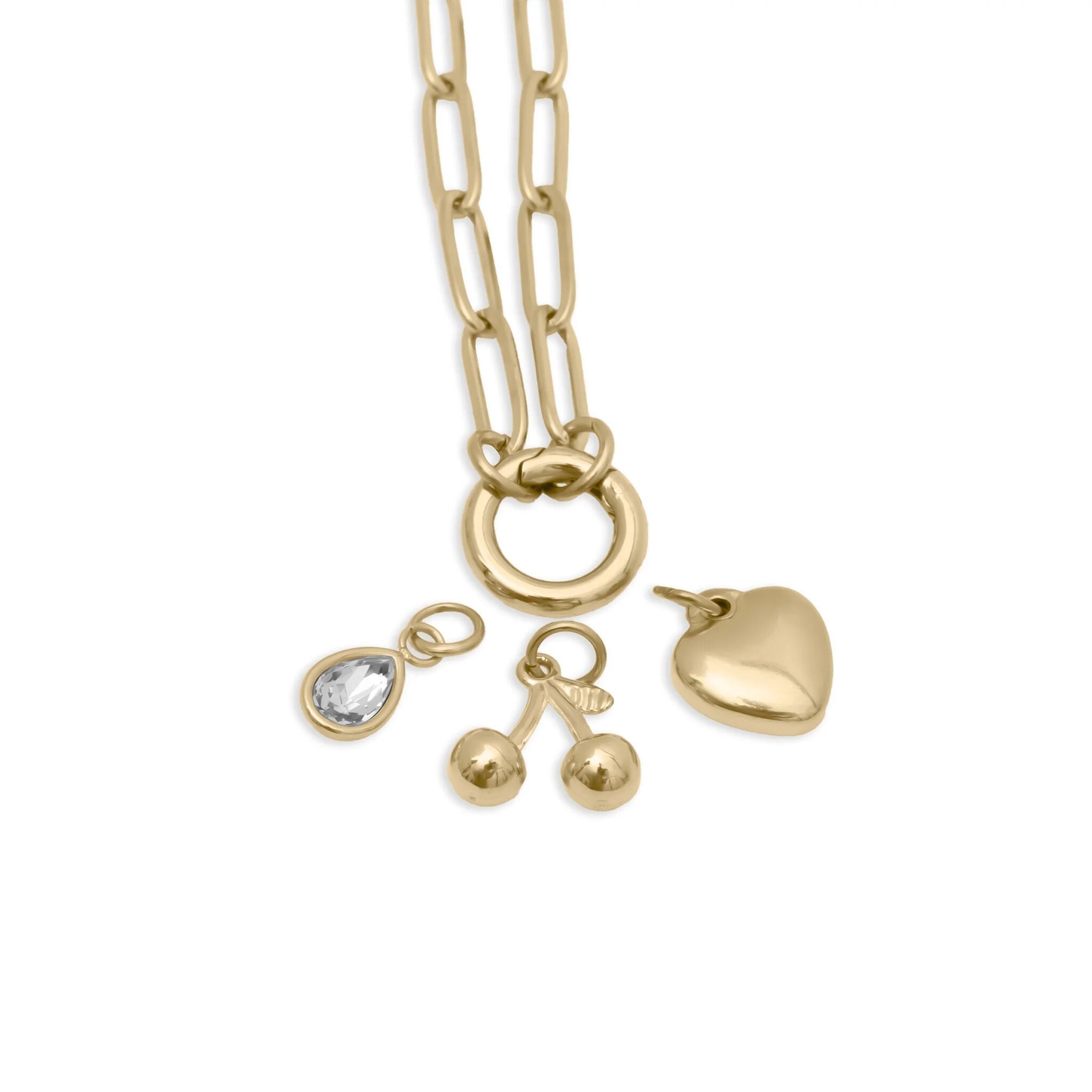 Charm Holder Necklace – Gold Paperclip Chain with Cherry Enamel Charms Gift Set - Charm Necklace | Sunflower Soul Boutique