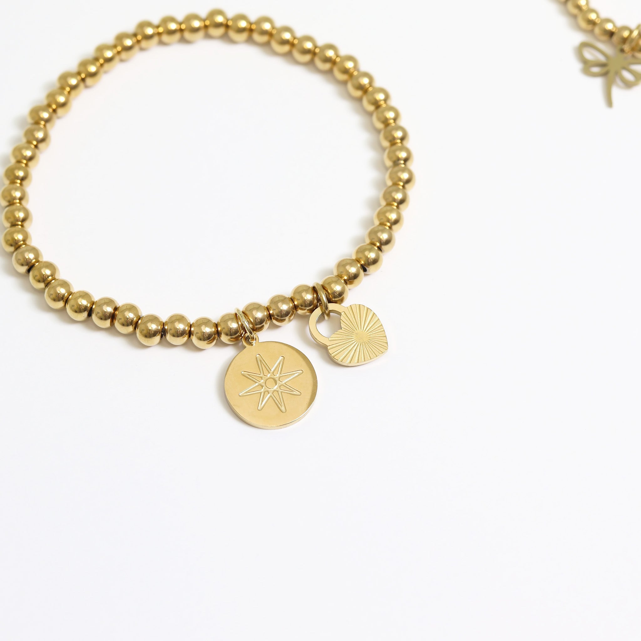 Gold Heart Lock Charm – 18K Gold PVD Stainless Steel Sunburst Pendant