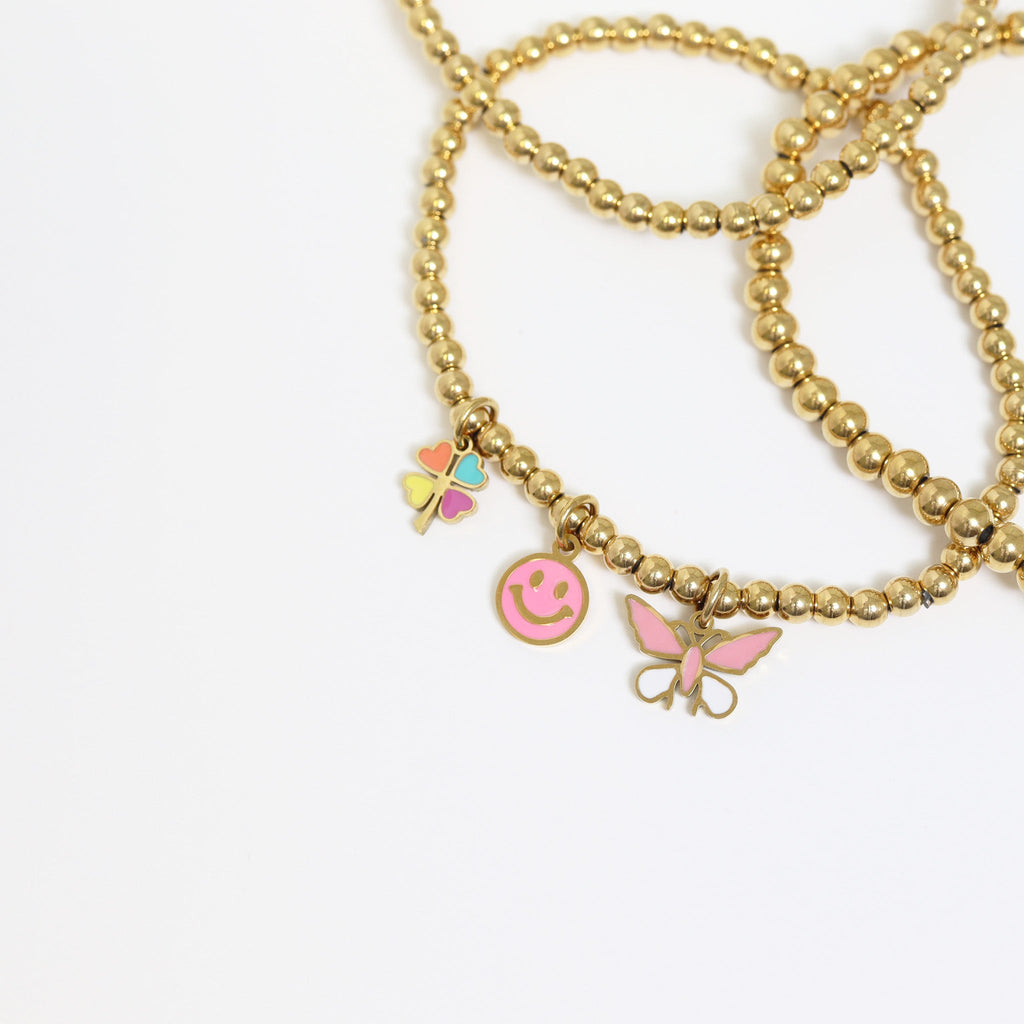 Butterfly Charm 18K Gold PVD Coated Stainless Steel Pink White Epoxy Pendant