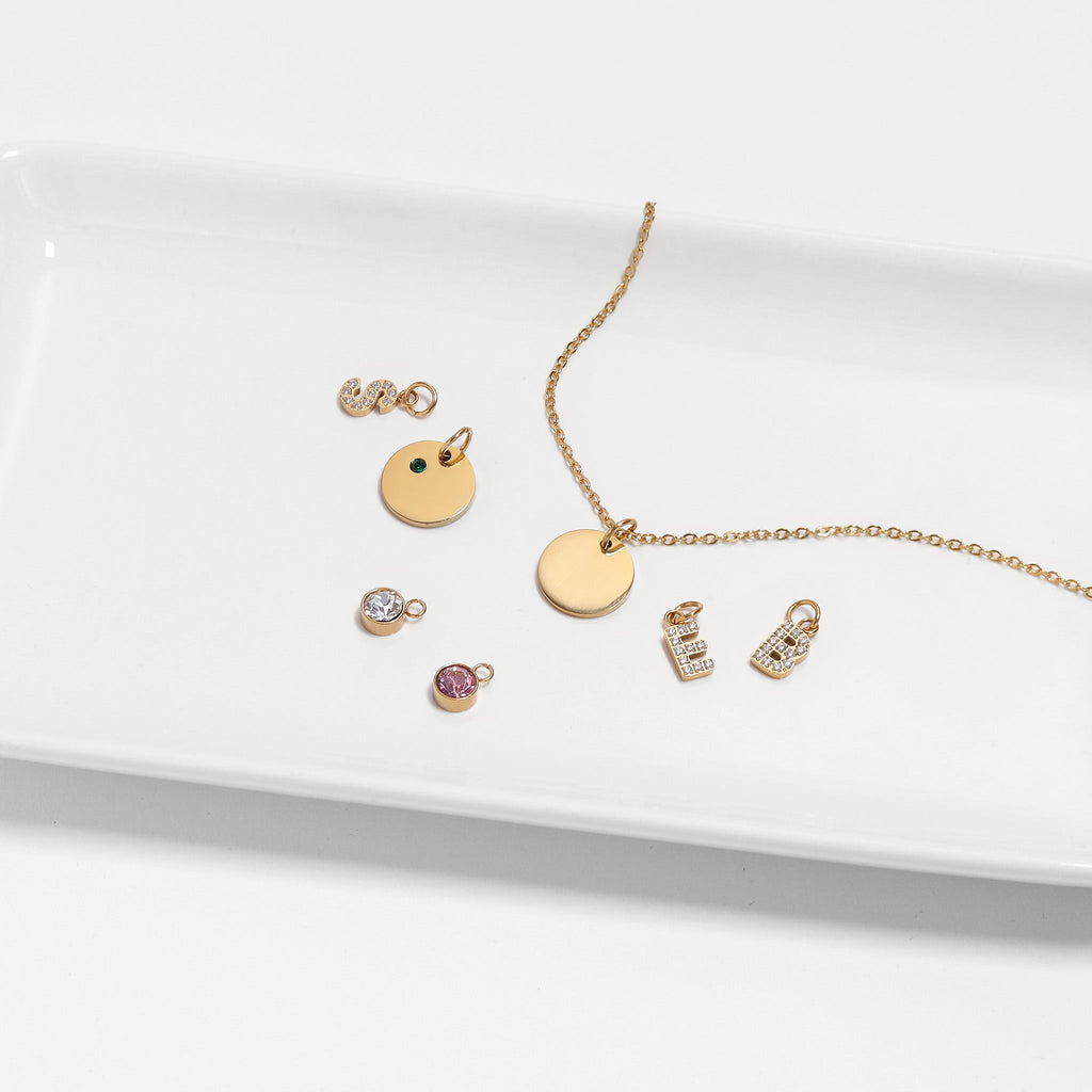 18k Gold Initial Charms – Pave CZ Letter Pendants | Stainless Steel, Hypoallergenic
