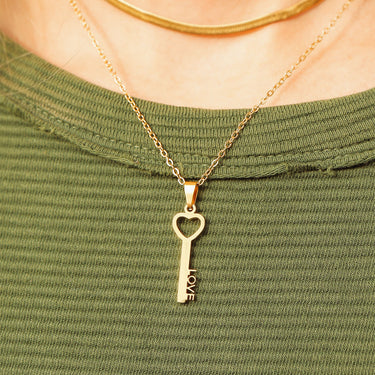 18K Gold PVD Stainless Steel Love Key Pendant Necklace