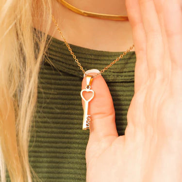 18K Gold PVD Stainless Steel Love Key Pendant Necklace