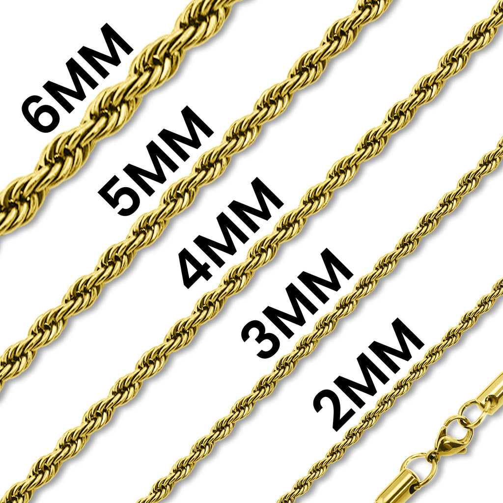 Gold Rope Chain Necklace – Lightweight 18K Stainless Steel Durable Jewelry