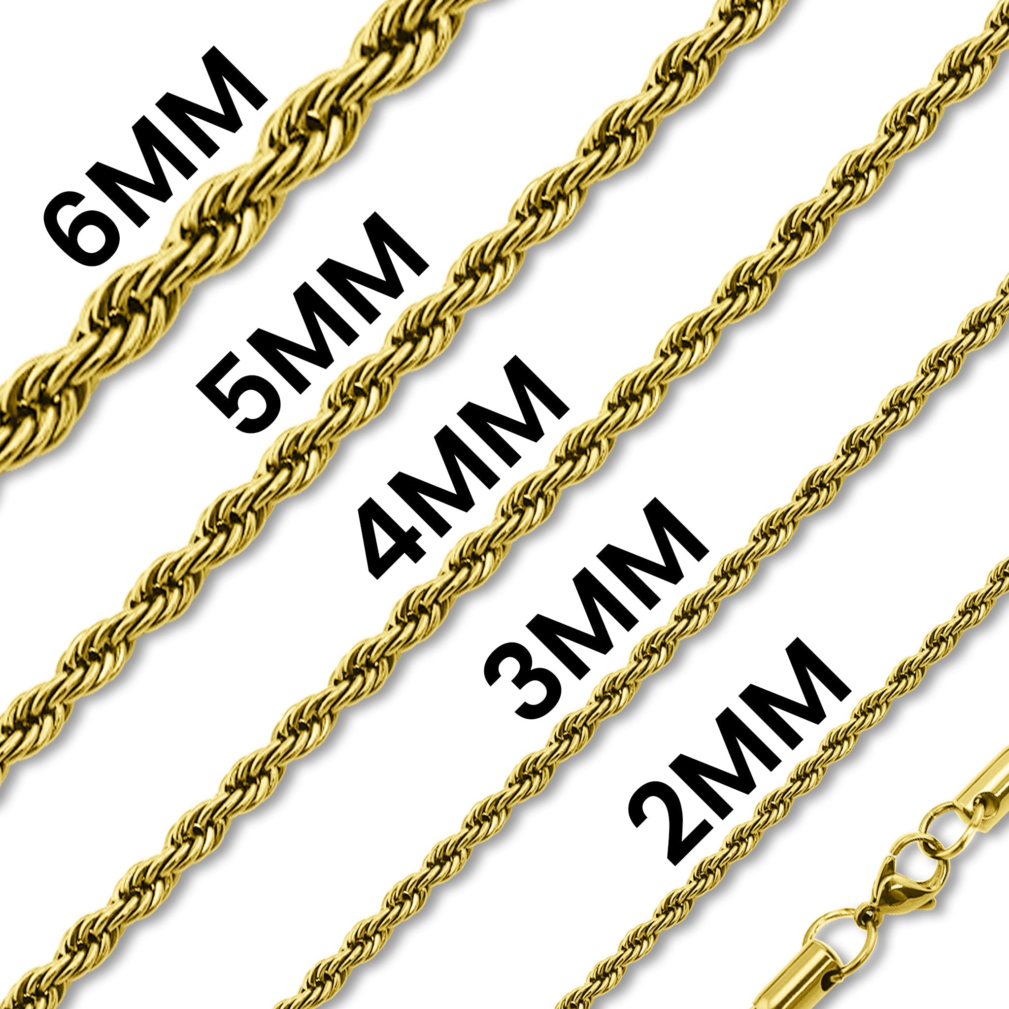 Gold Rope Chain Necklace – Lightweight 18K Stainless Steel Durable Jewelry