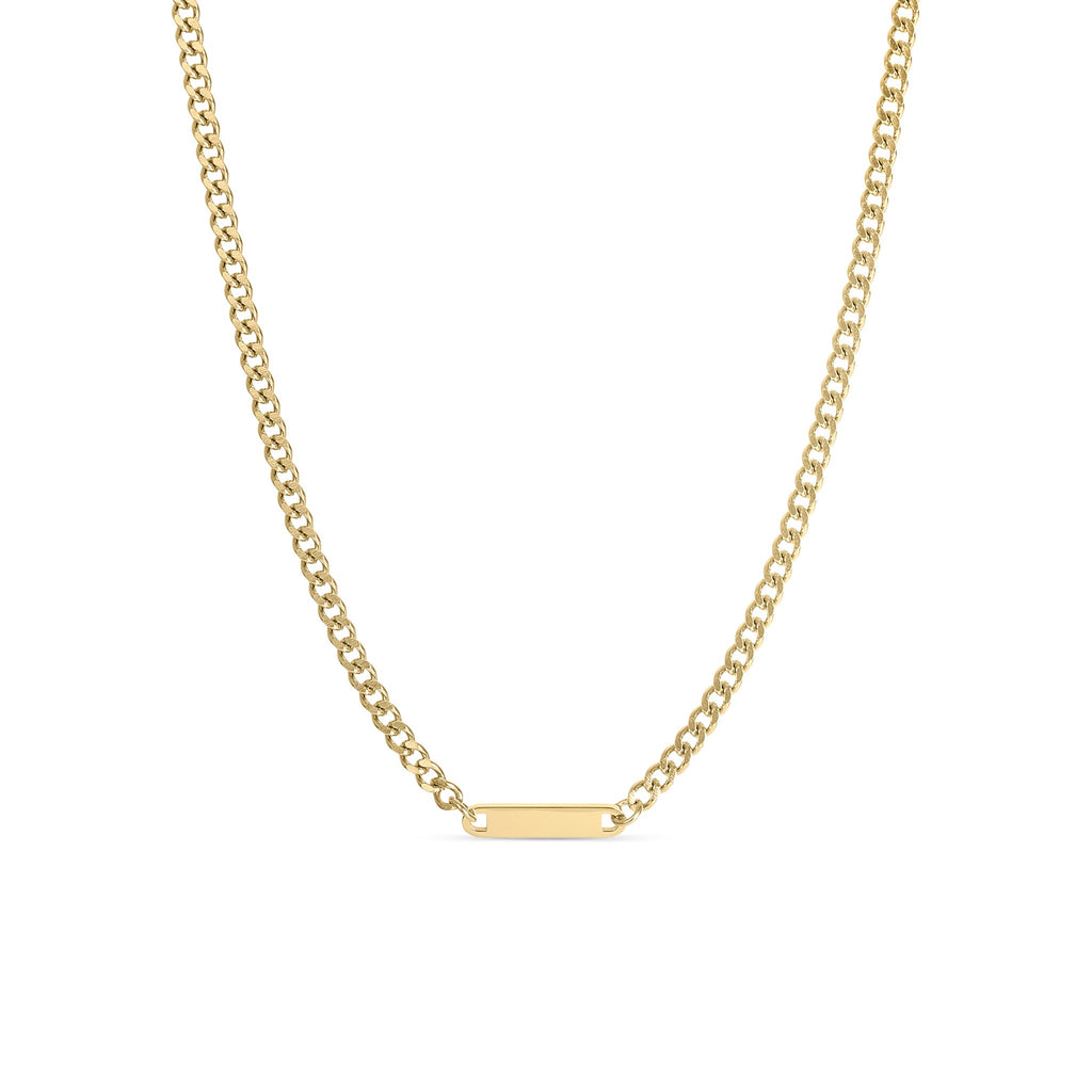 Engraved Gold Curb Necklace – 18K PVD Coated Stainless Steel Adjustable Chain
