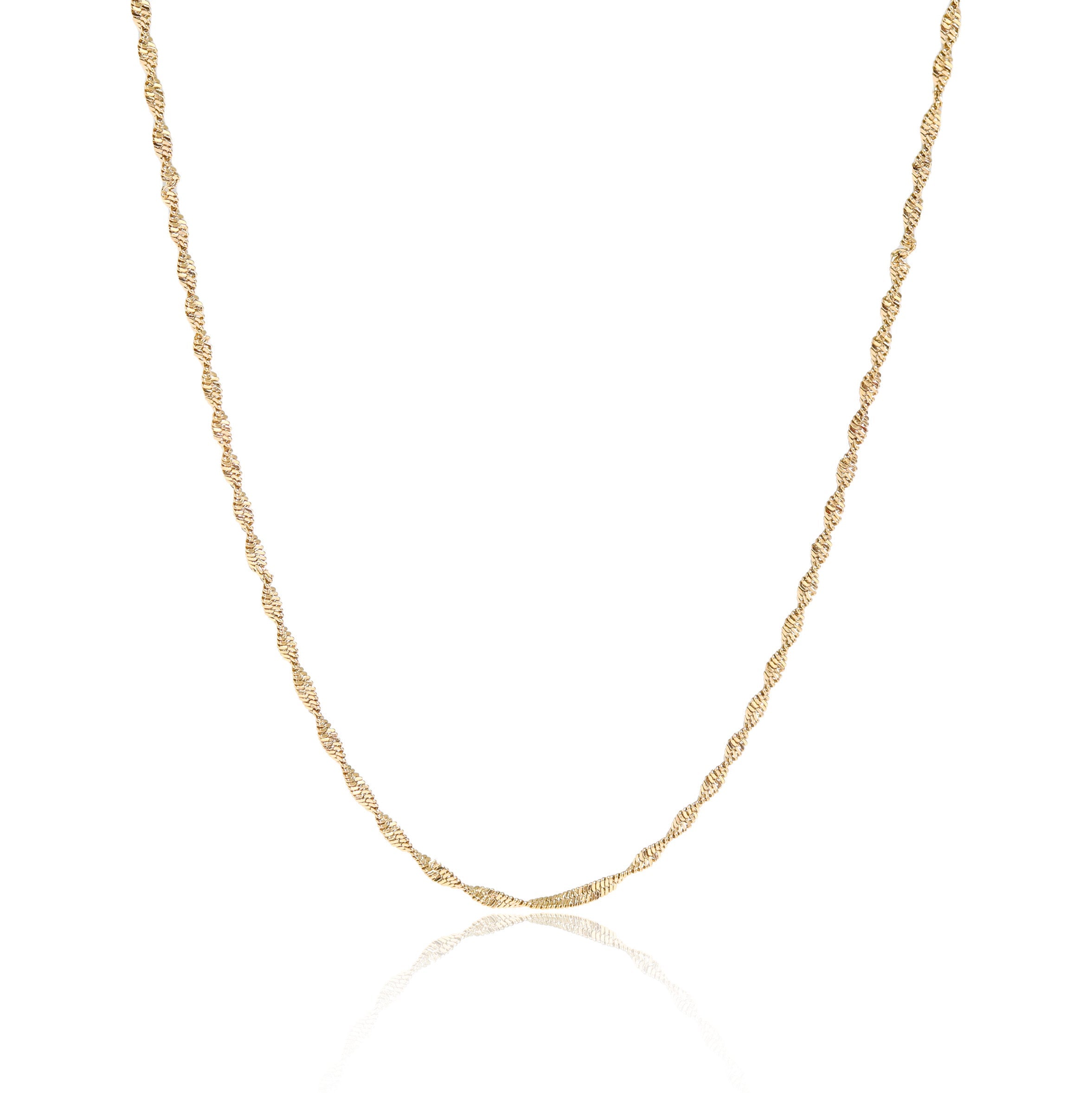 Singapore Chain Necklace – Gold Stainless Steel Delicate Woven Waterproof Jewelry
