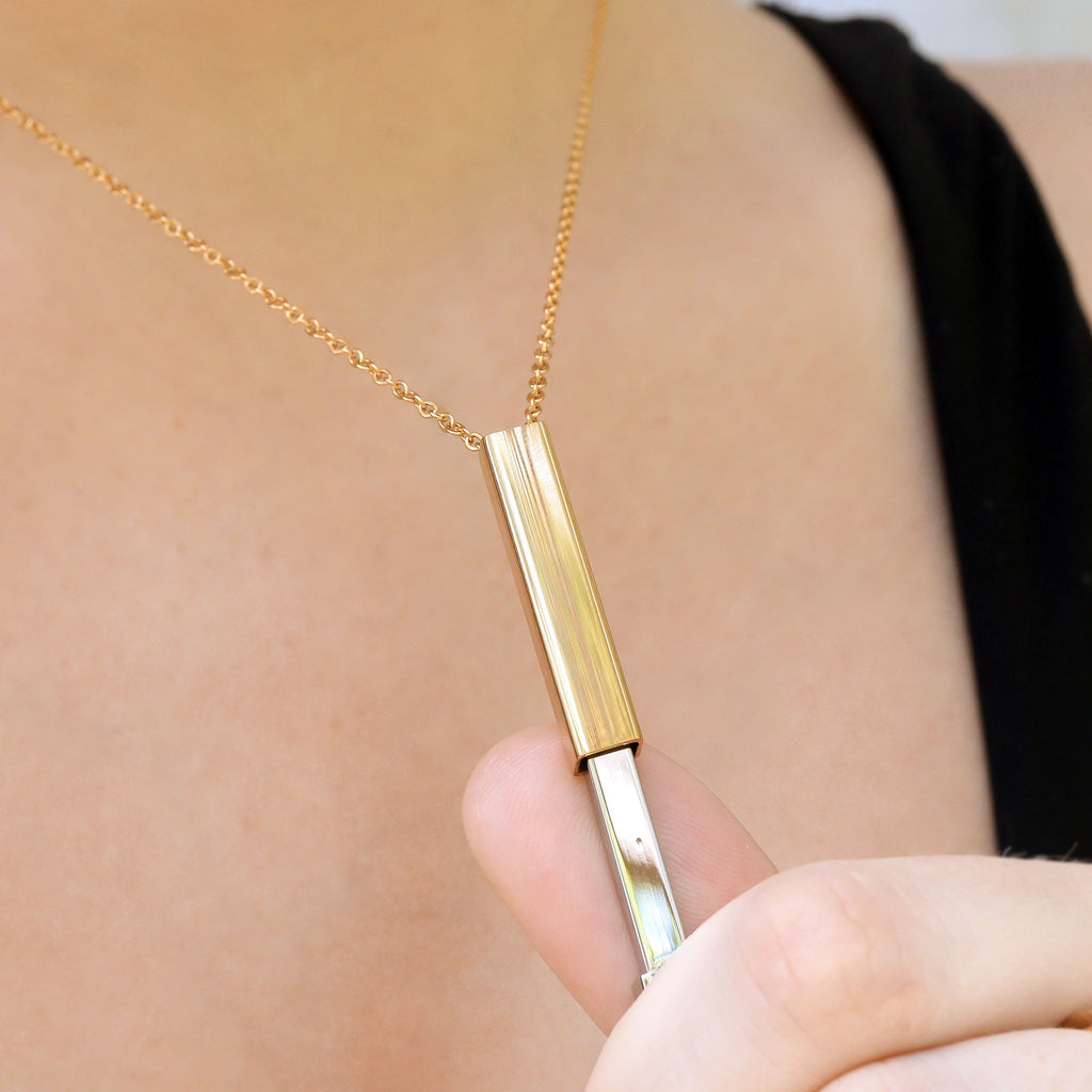 Hidden Message Necklace - 18K Gold Sliding Bar Stainless Steel Pendant