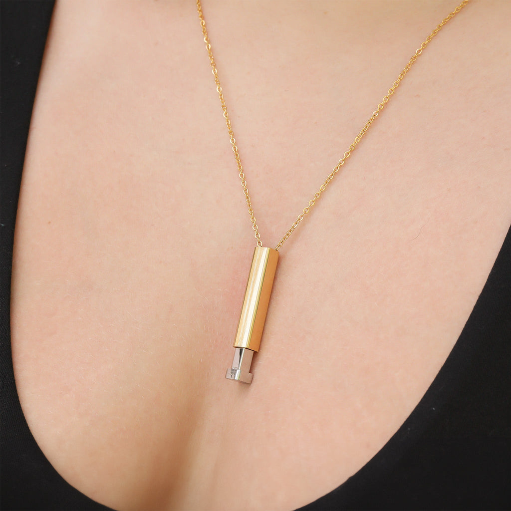 Hidden Message Necklace - 18K Gold Sliding Bar Stainless Steel Pendant