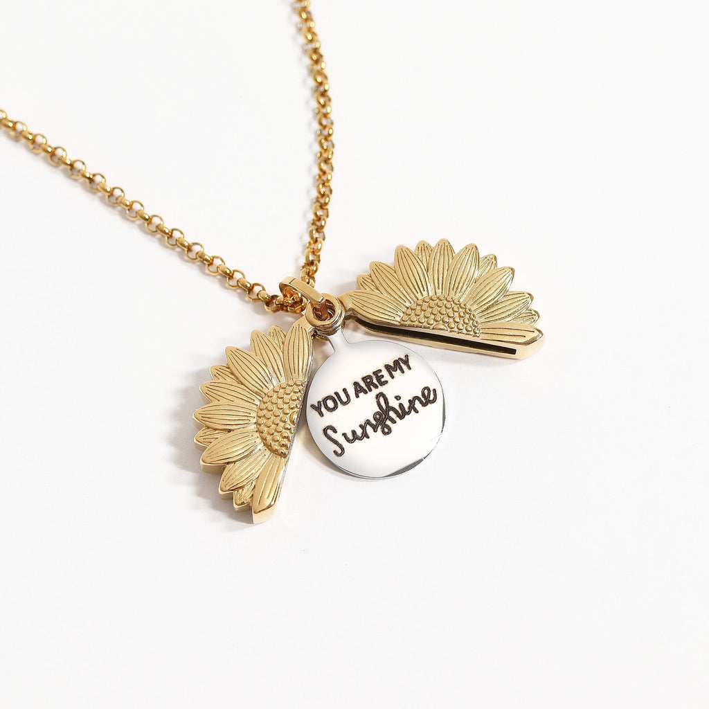Gold Sunflower Necklace – Hidden Message Butterfly Pendant, 18K PVD Stainless Steel Jewelry