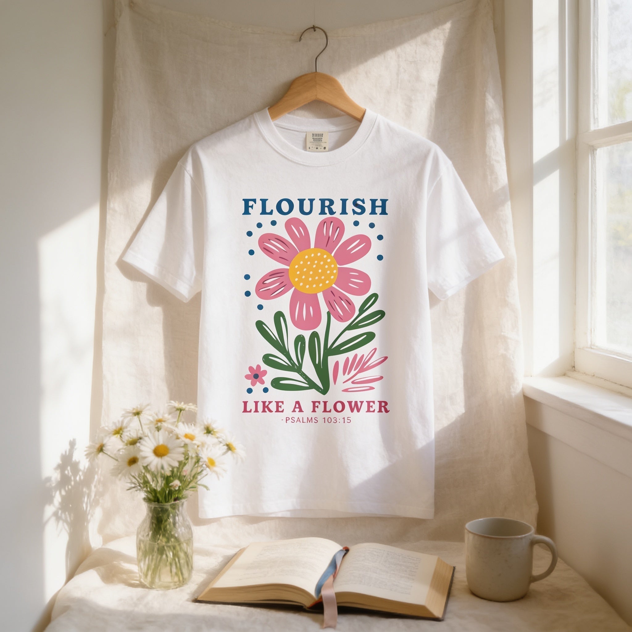 Christian Flower Tee – Uplifting Faith T-Shirt With Hand-Drawn Florals & Scripture - T-Shirt | Sunflower Soul Boutique