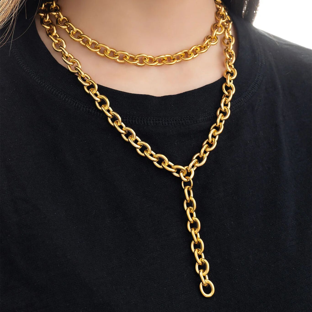 Chunky Chain Necklace | 18K Gold PVD Coated Stainless Steel | Oversized Link Jewelry - Necklaces | Sunflower Soul Boutique