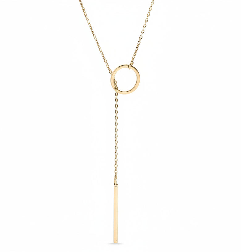 Gold Lariat Drop Bar Necklace
