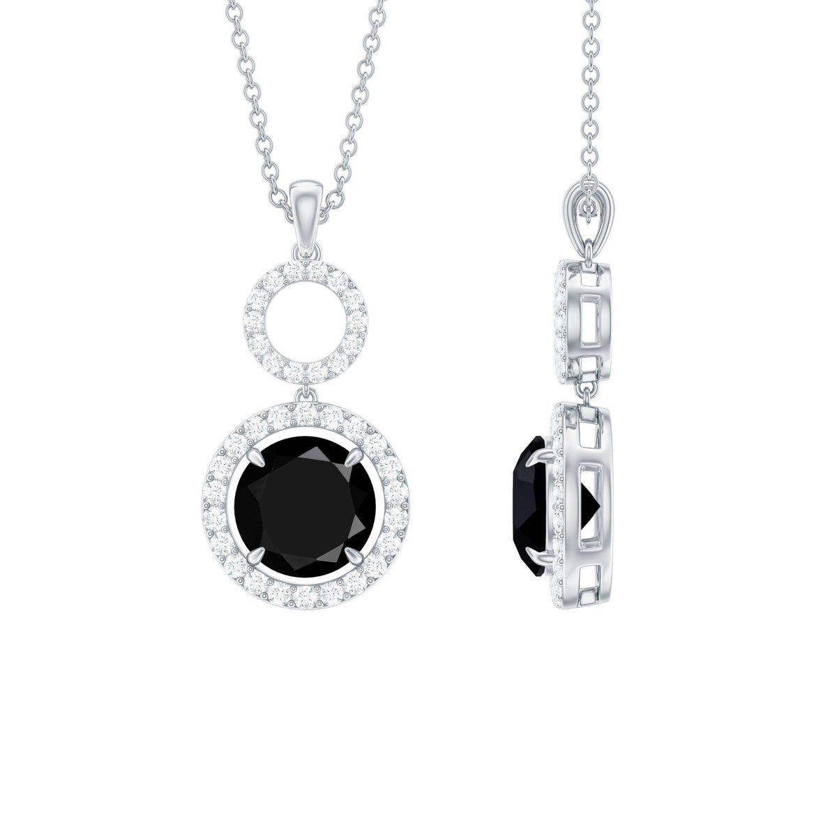 Classic 2 Carat Black Onyx Diamond Drop Necklace