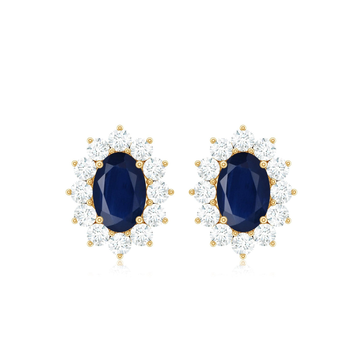 Classic Blue Sapphire Stud Earrings with Diamond Halo