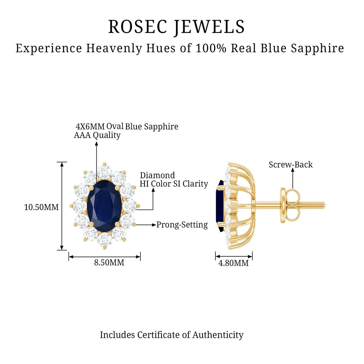Classic Blue Sapphire Stud Earrings with Diamond Halo