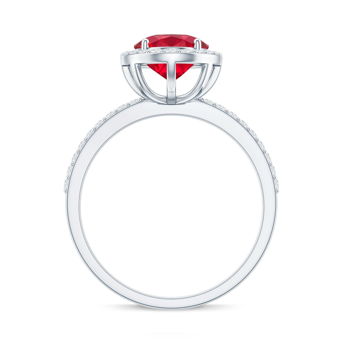 Classic Lab Grown Ruby Oval Engagement Ring with Diamond Halo