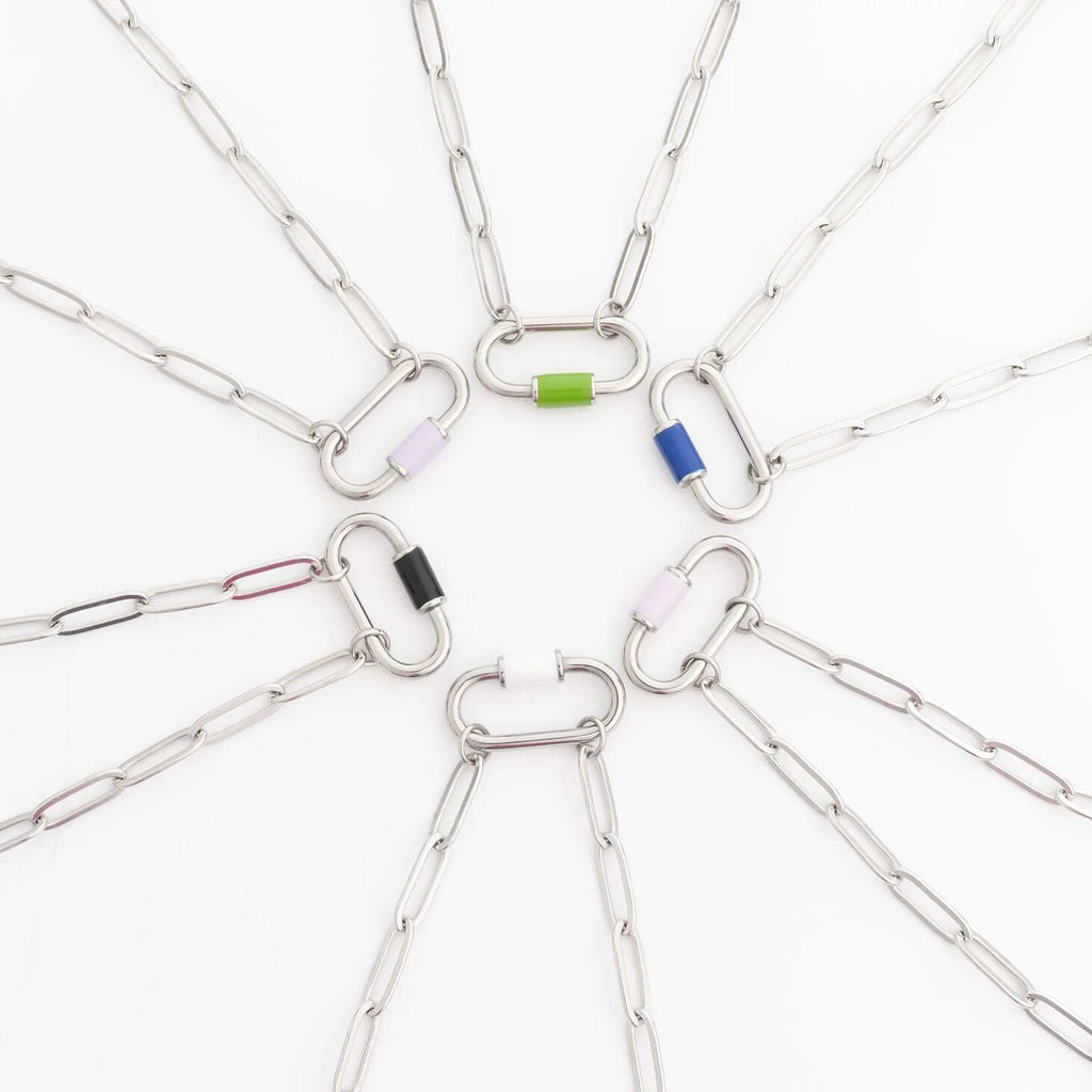 Colorful Carabiner Necklace – 18K Gold Coated Stainless Steel Paperclip Chain - Necklaces | Sunflower Soul Boutique