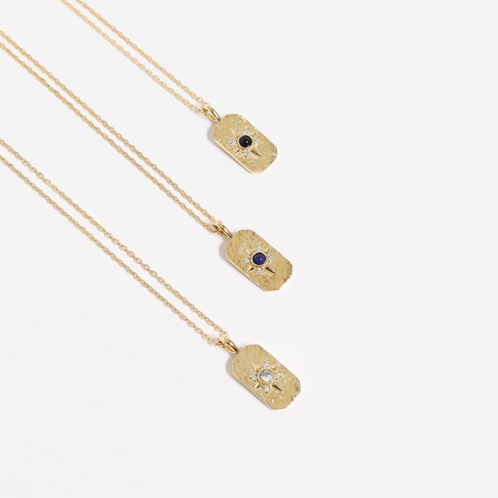 Compass Star Necklace | 14K Gold Plated Sterling Silver, Onyx