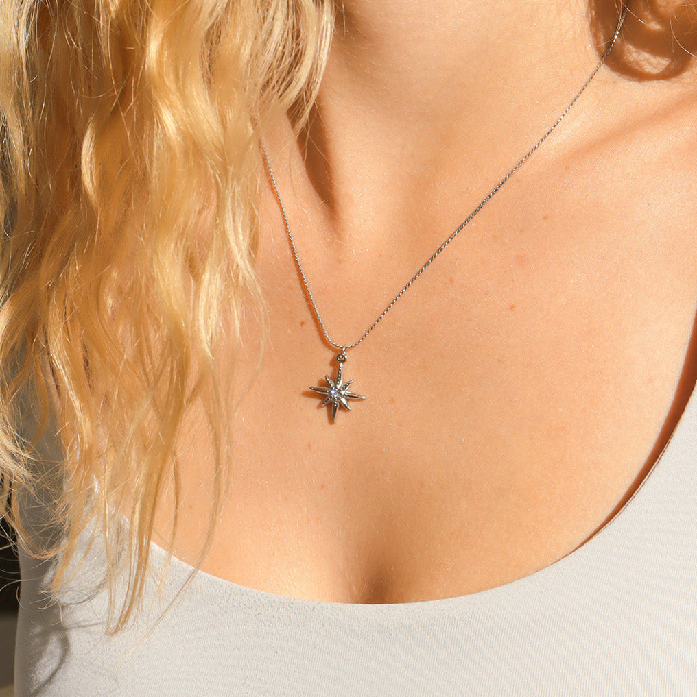 Gold Compass Pendant – 18K Gold Plated Pendant With Cubic Zirconia & Stainless Steel Charm