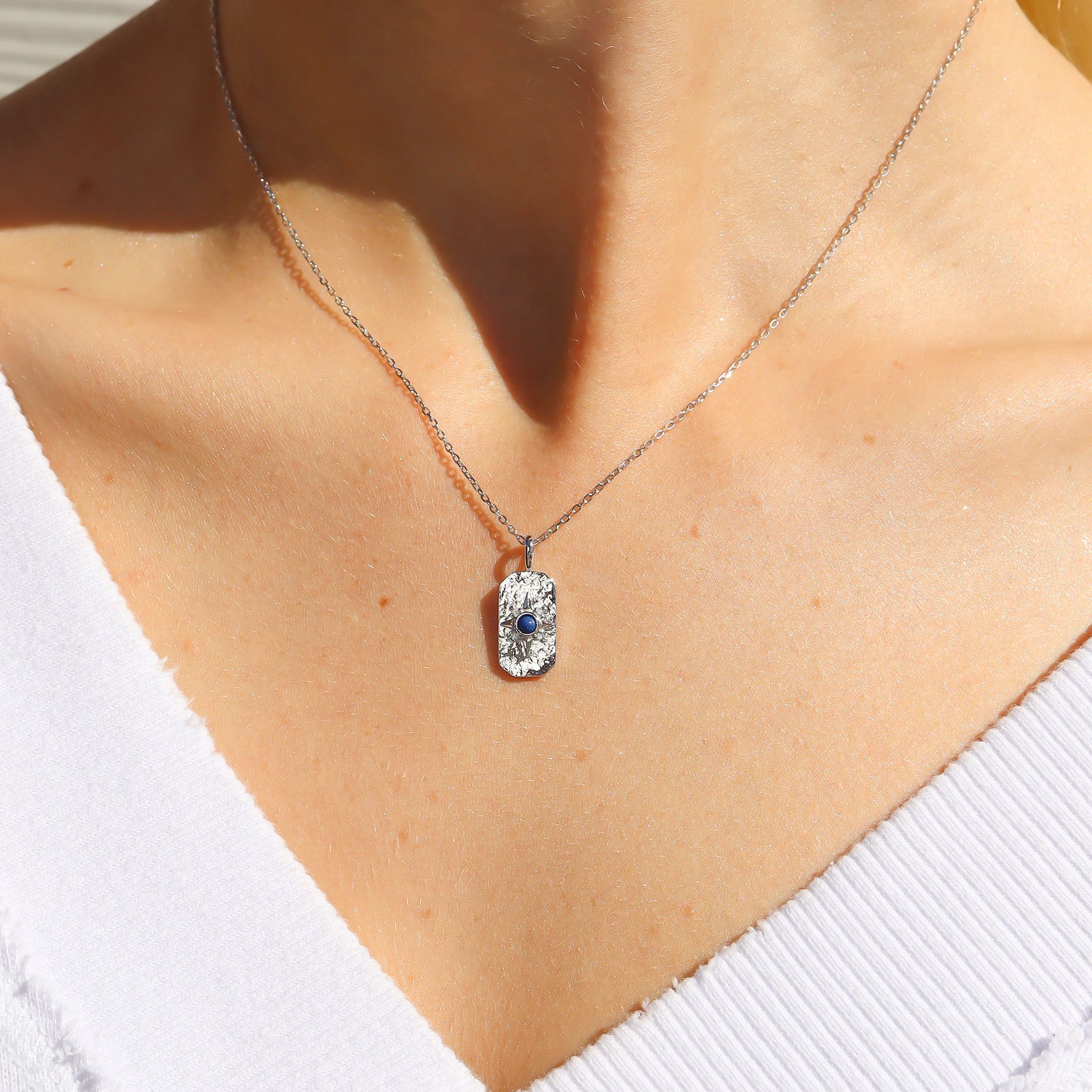 Compass Star Necklace, 14K Gold Plated Sterling Silver, Onyx