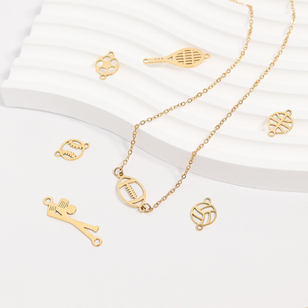 18K Gold PVD Stainless Steel Connector Sports Charms