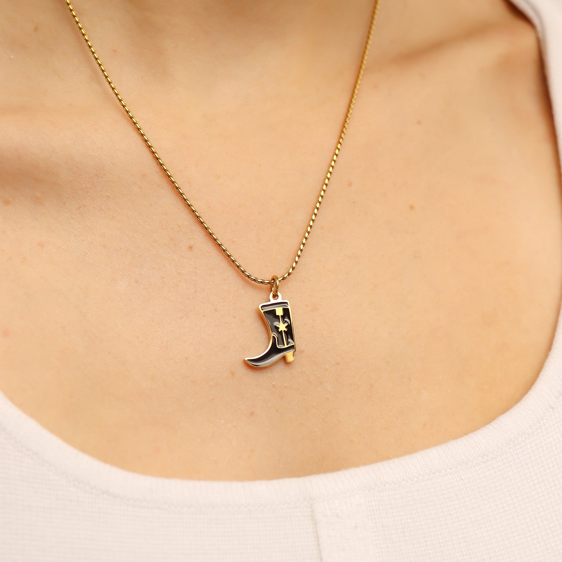 Cowboy Boot Charm – 18K Gold PVD Stainless Steel Western Jewelry Accent