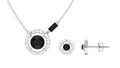 Created Black Diamond and Diamond Halo Necklace Earrings Set