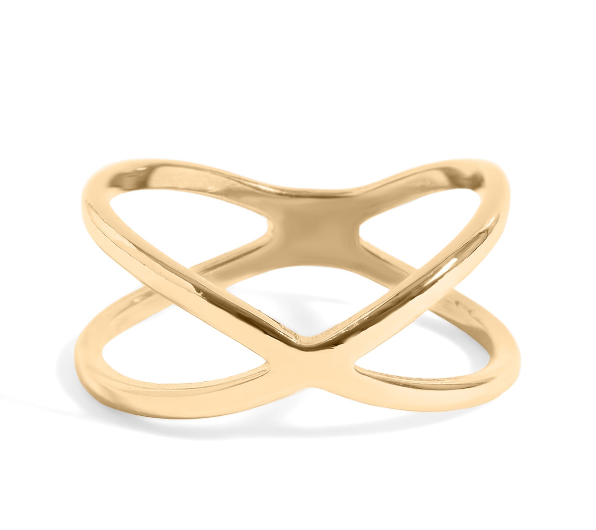 18K Gold Geometric Ring – Modern Criss-Cross Stainless Steel Statement Jewelry