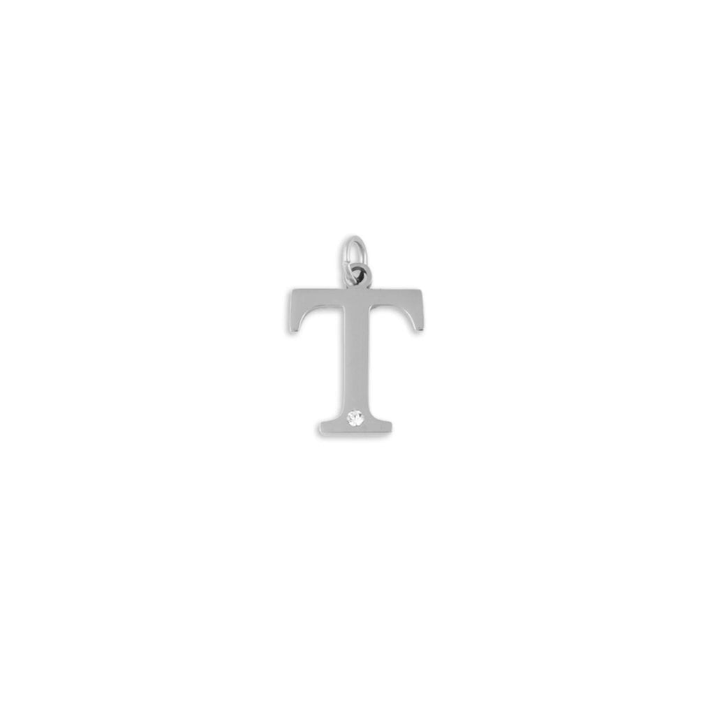 Stainless Steel Letter with Crystal Charm 15mm -T