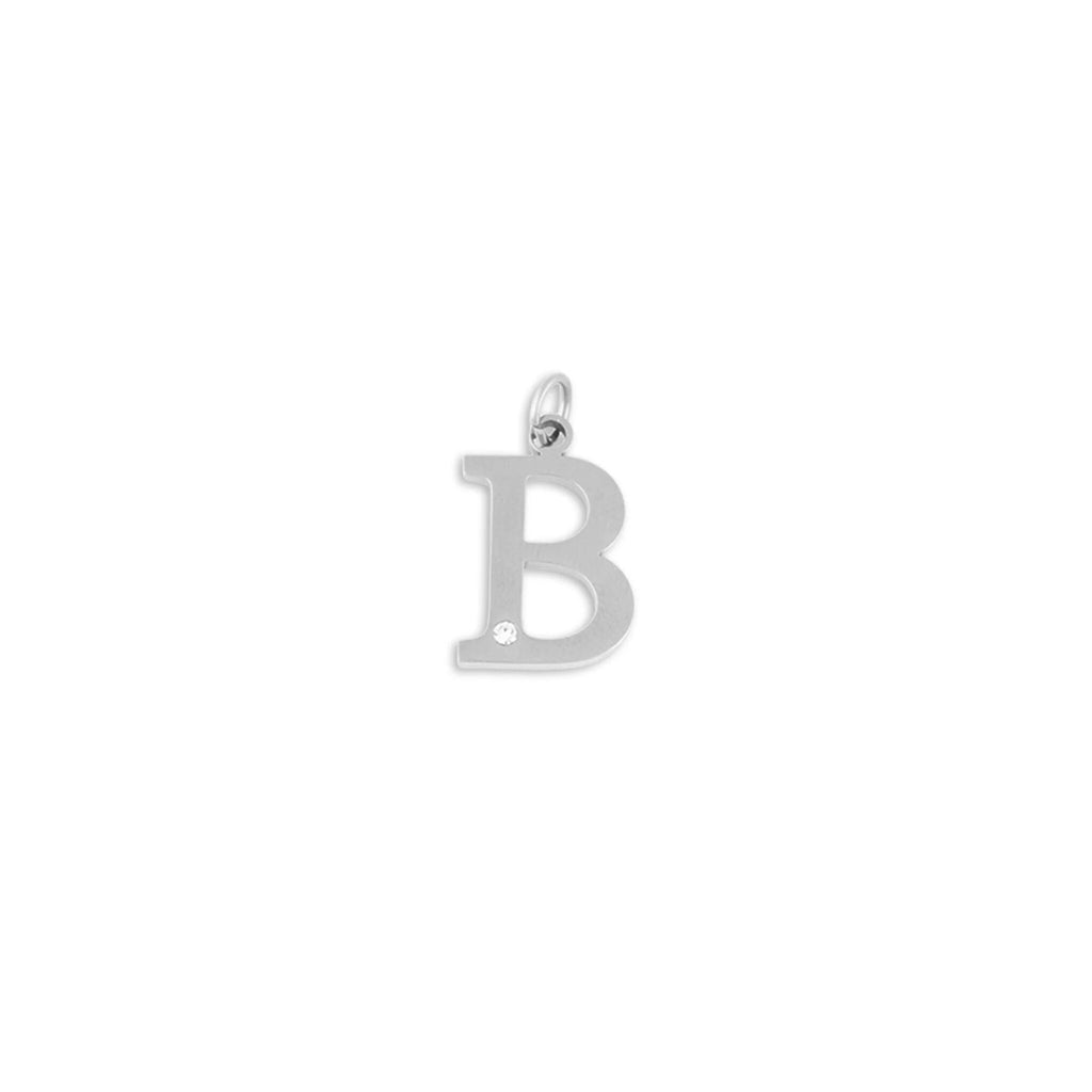 Stainless Steel Letter with Crystal Charm 15mm - B