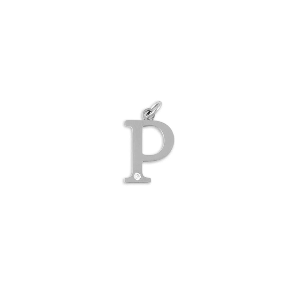 Stainless Steel Letter with Crystal Charm 15mm -P