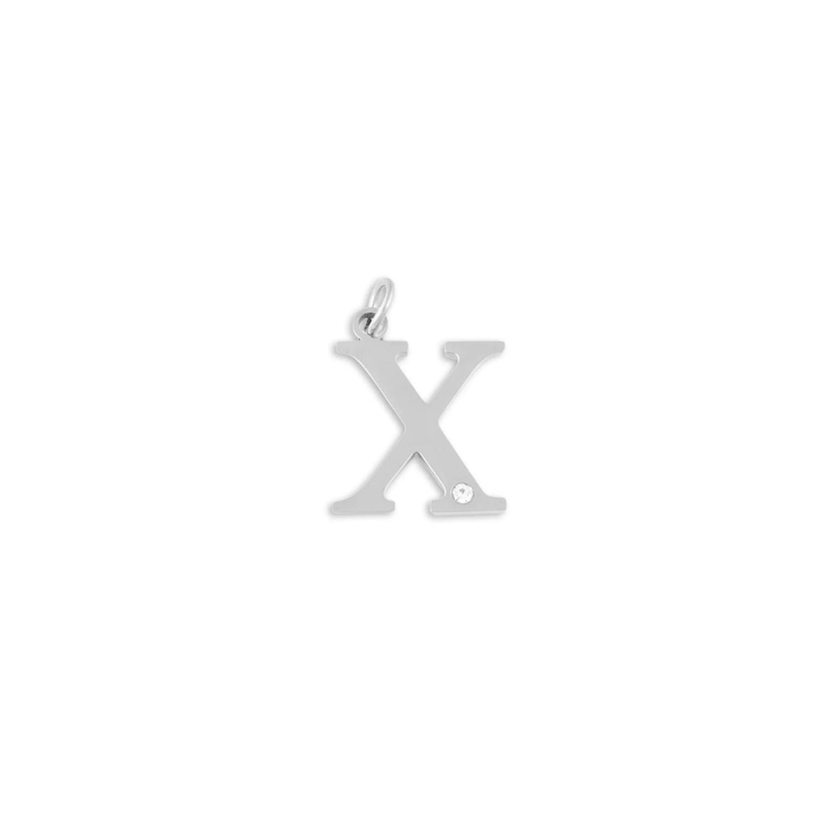 Stainless Steel Letter with Crystal Charm 15mm -X
