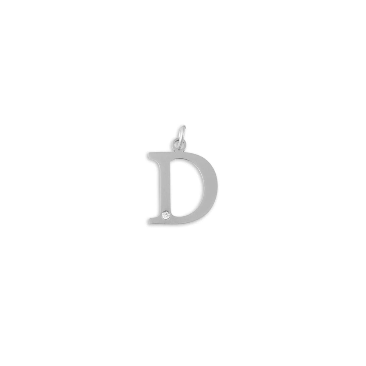 Stainless Steel Letter with Crystal Charm 15mm - D