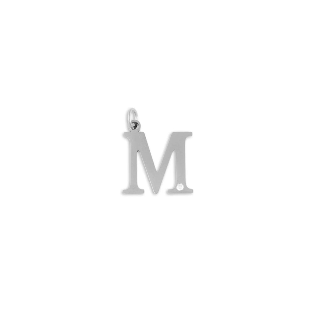 Stainless Steel Letter with Crystal Charm 15mm -M