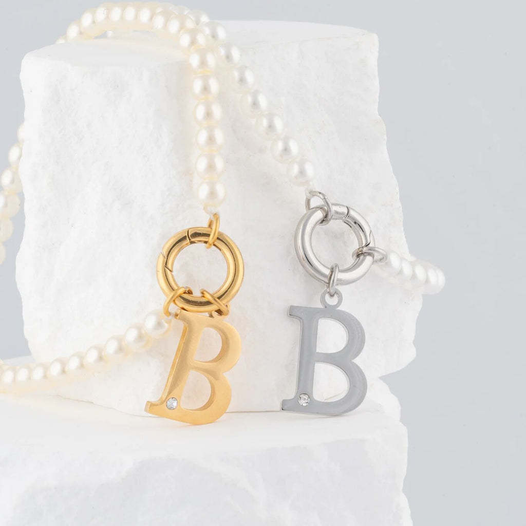 Stainless Steel Letter with Crystal Charm 15mm- gold and silver studio 