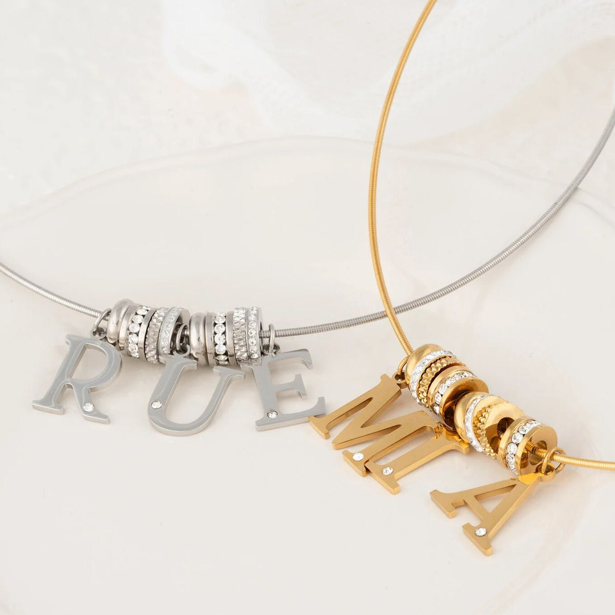 Stainless Steel Letter with Crystal Charm 15mm- gold and silver studio 