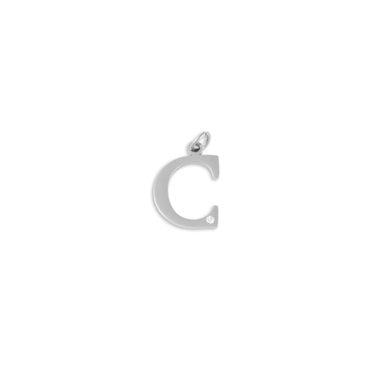 Stainless Steel Letter with Crystal Charm 15mm - C
