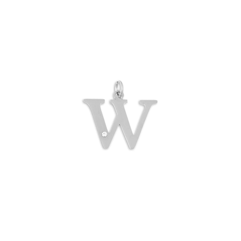 Stainless Steel Letter with Crystal Charm 15mm -W