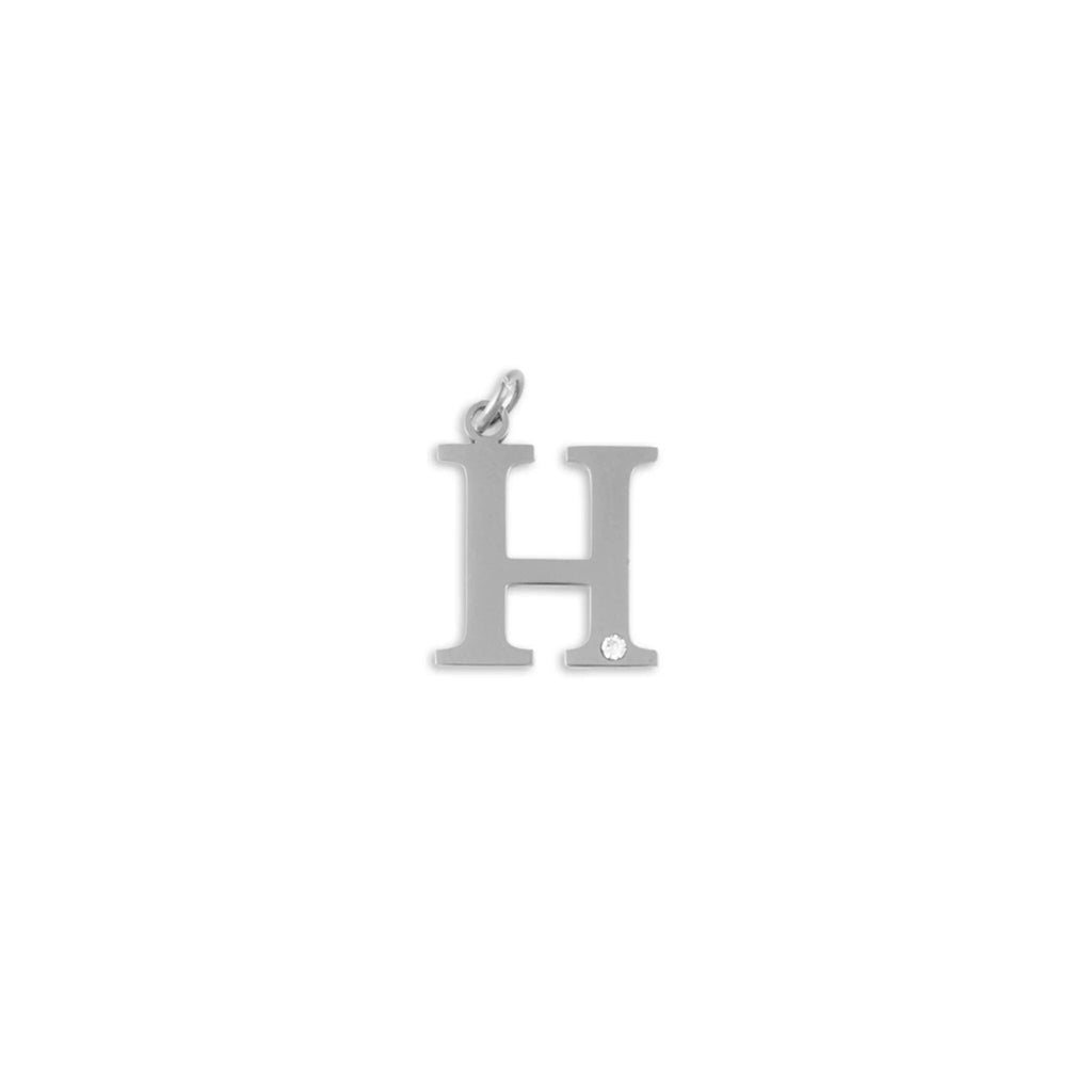 Stainless Steel Letter with Crystal Charm 15mm  - H