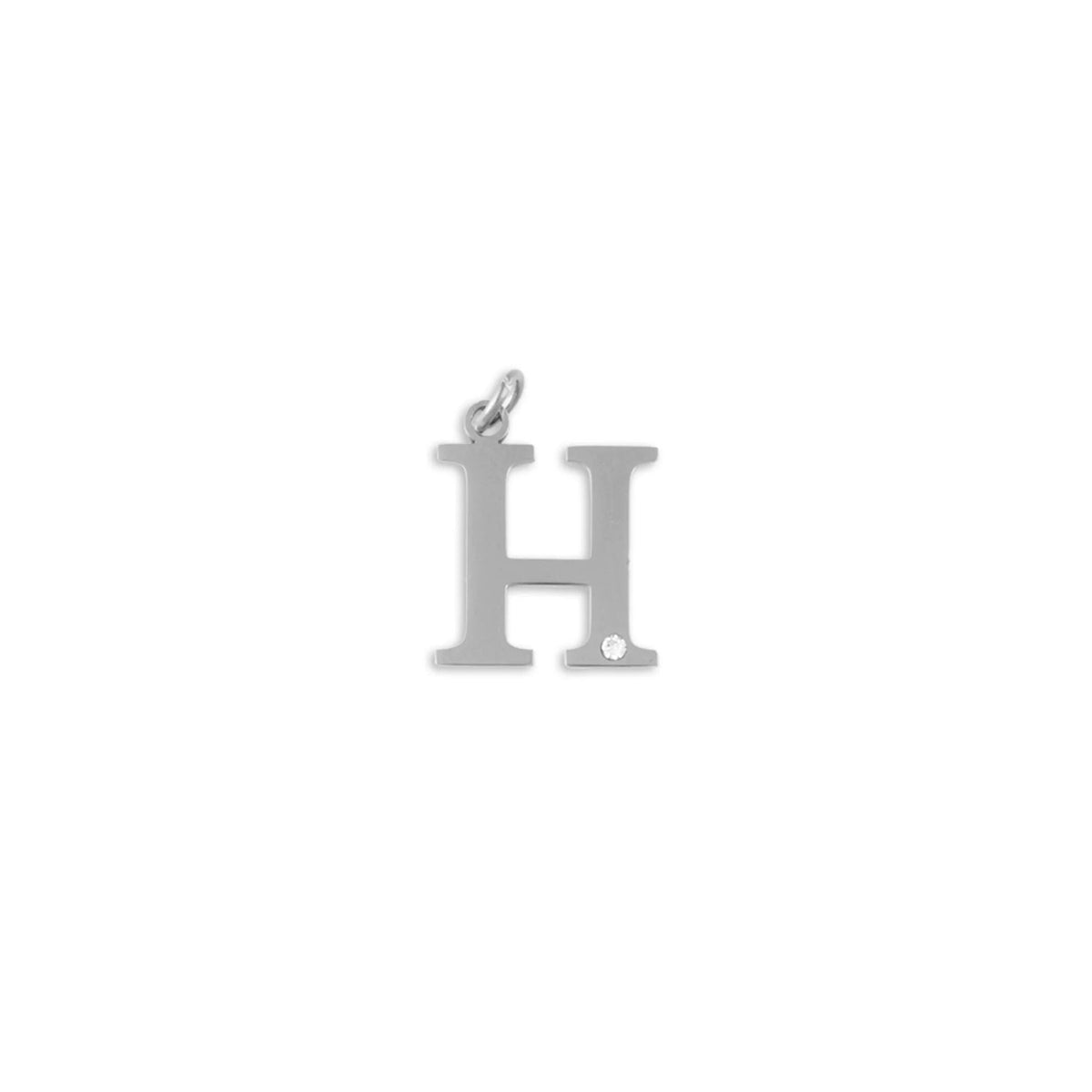 Stainless Steel Letter with Crystal Charm 15mm  - H