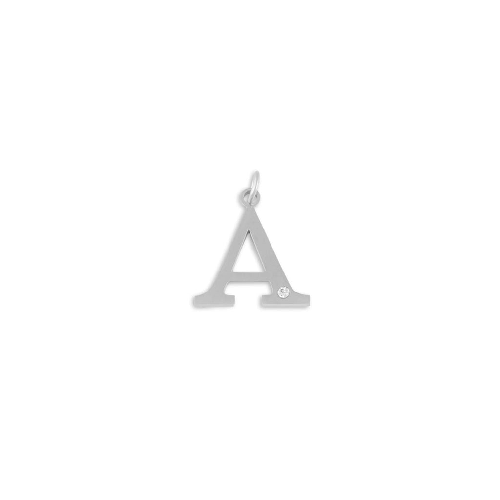 Stainless Steel Letter with Crystal Charm 15mm -A