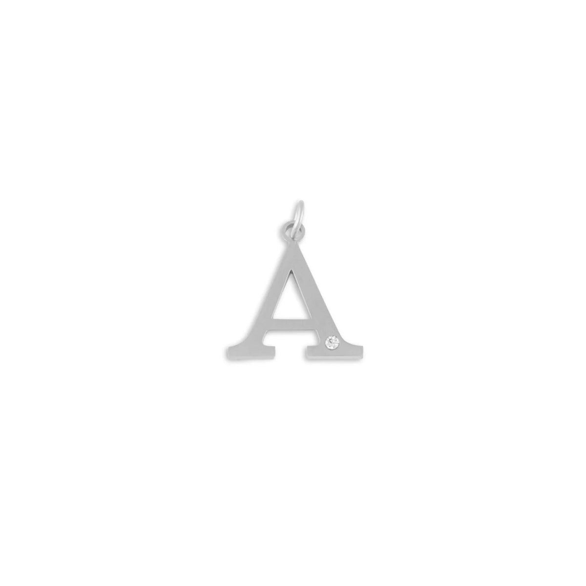Stainless Steel Letter with Crystal Charm 15mm -A