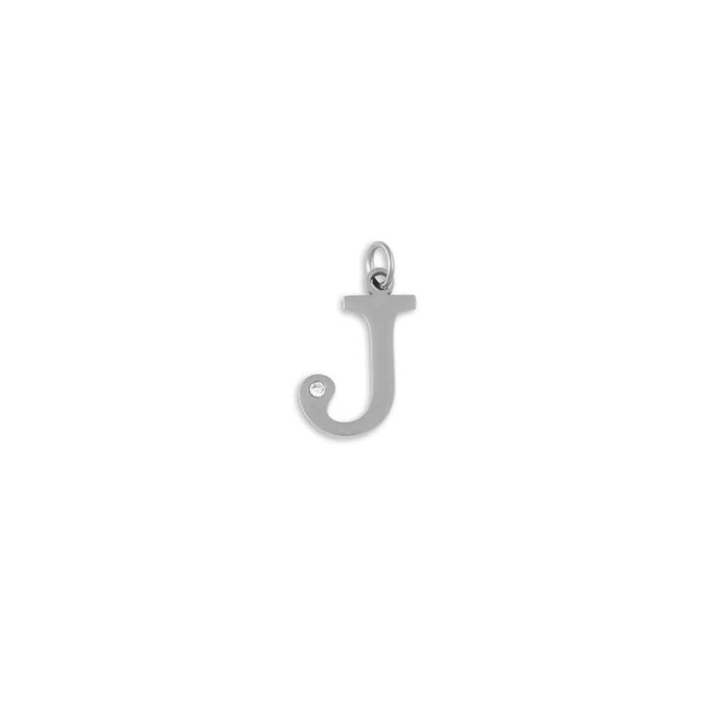 Stainless Steel Letter with Crystal Charm 15mm -J