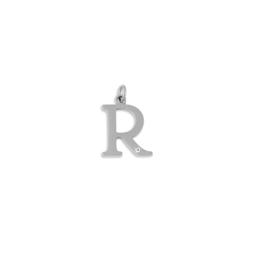 Stainless Steel Letter with Crystal Charm 15mm -R